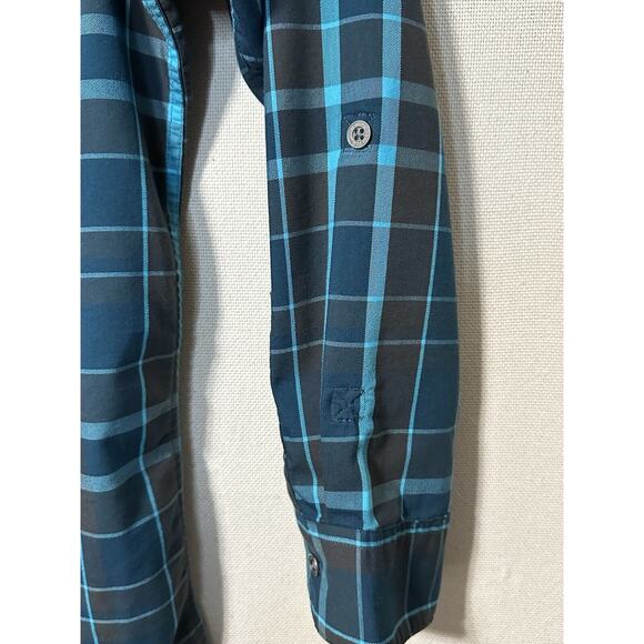 Wrangler Shirt Mens L Button Up Long Sleeve Regular Fit Blue/Brown Back Vented - Picture 8 of 11